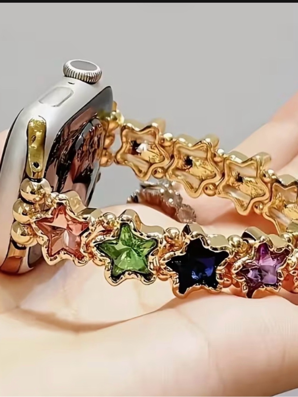 Gold Multicolor Star Crystal Apple Watch Bracelet for Women